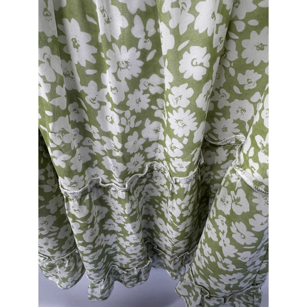Lulu's Fresh Season Green Floral Smocked Balloon Sleeve Cottage Mini Dress Sz L - Picture 8 of 13